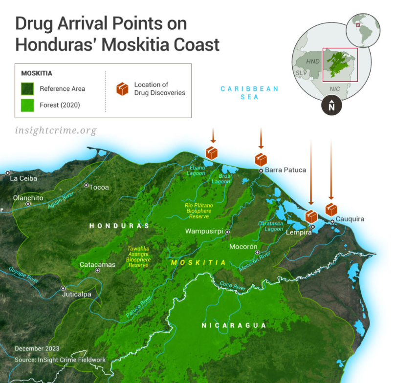 Drug Arrival Points on Honduras' Mokita Coast