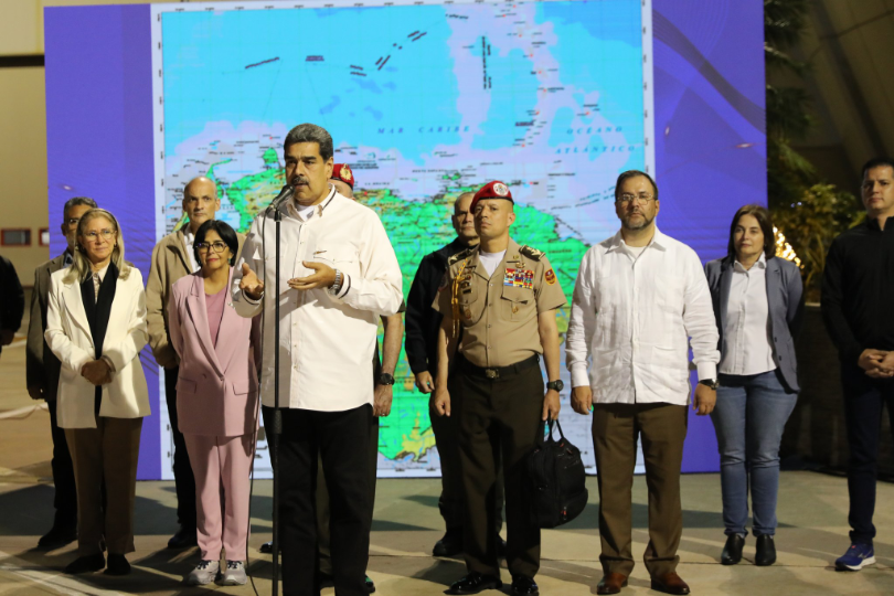 President Nicolás Maduro speaks to the press in Venezuela following meeting with Guyana President Ali.