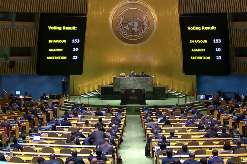 The United Nations General Assembly Votes in Support of Article 377A resolution on December 12, 2023.