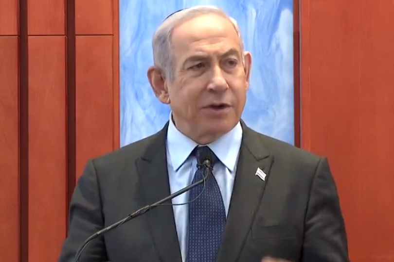 Isreael Prime Minister Benjamin Netanyahu speaking at the West Bank on January 30, 2024.