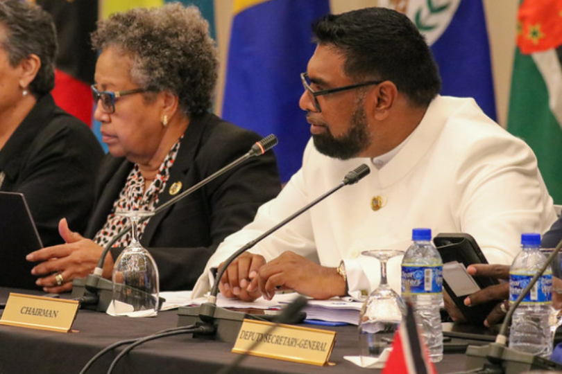 CARICOM Secretary General Carla N. Barnett and Chair Dr. Mohammed Irfaan Ali, President of Guyana.