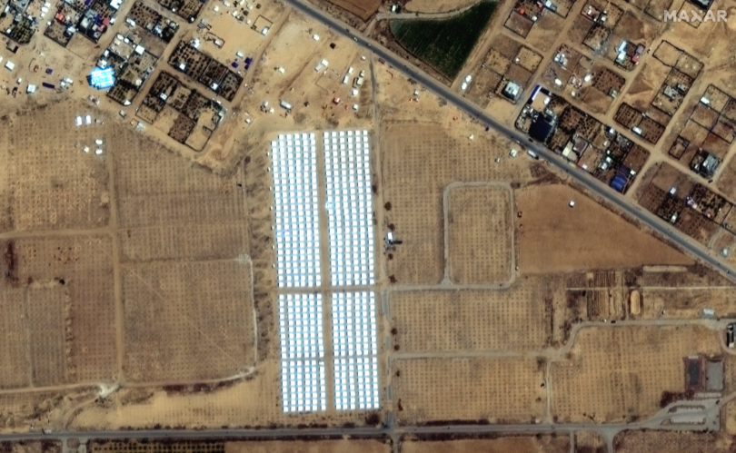 IDF handout of satellite imagery showing refugee tents for Refugees to be relocated from Rafah.