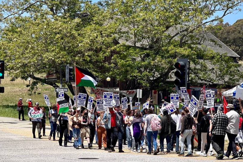 UC Santa Cruz academic workers represented by UAW Local 4811 march on May 23, 2024, in protest to unversity crackdowns.