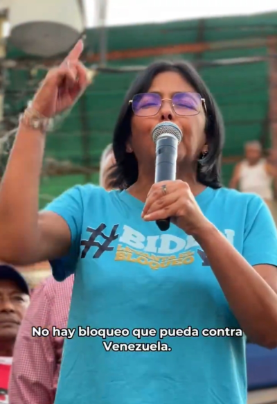 Venezuela Vice President Delcy Rodriguez speaking to a protest rally on May 13, 2024.