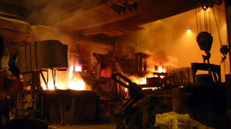 Steel mill with arc furnaces.